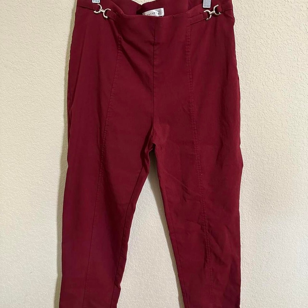 Retrology Womens Pants Large Burgundy Pintuck Pull On Dress Silver Hardware L